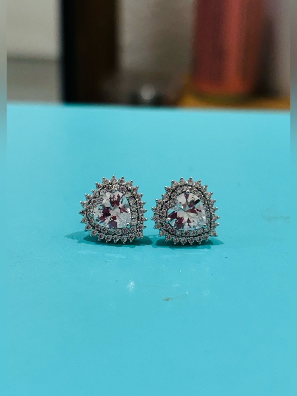 925 Silver Heart Halo Stud Earrings - Clear Crystal